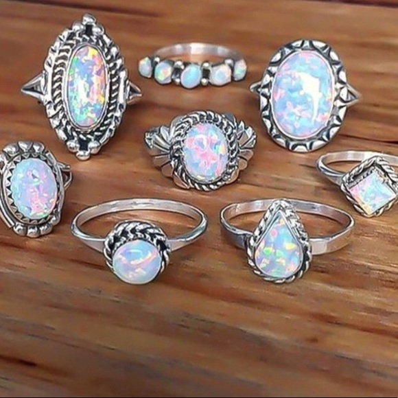 Jewelry - 8 Piece Sterling Silver Fire Opal Ring Set